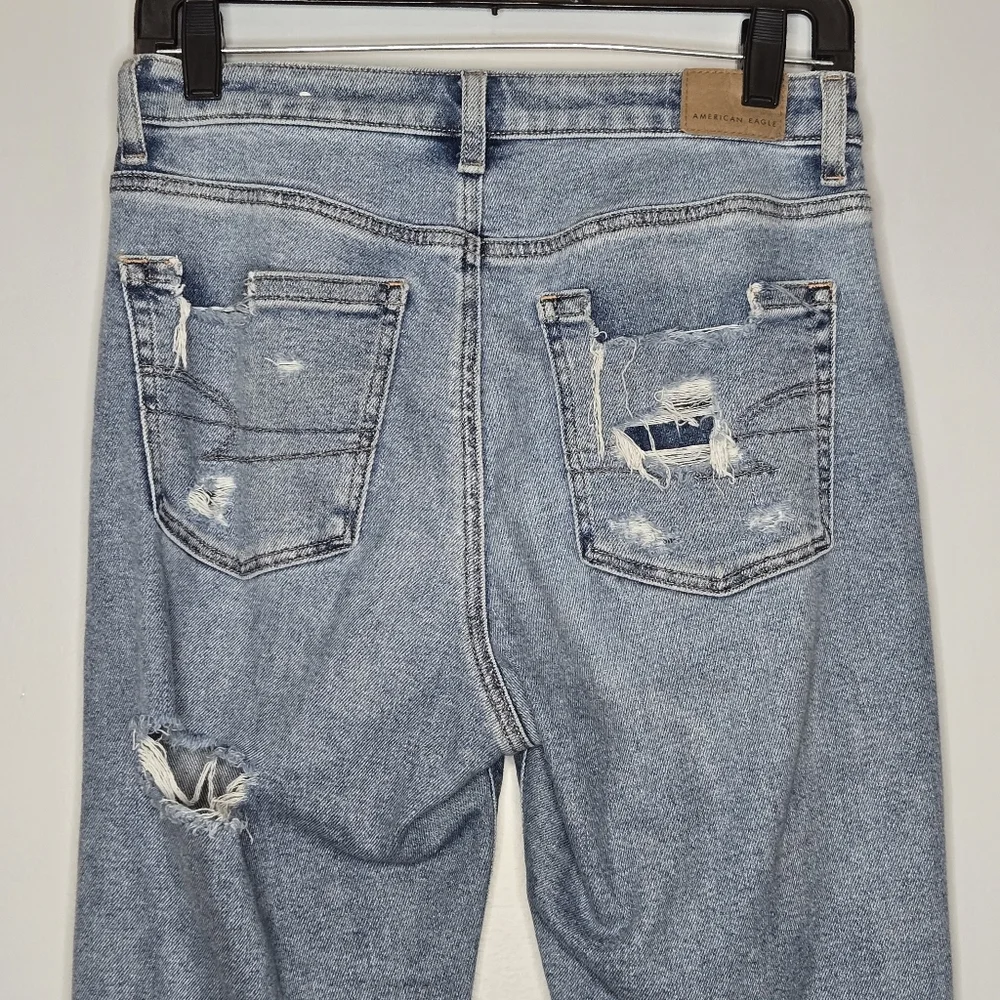 American Eagle‎ Mom Jean Distressed Long Tall womens size 2 ripped Stretch Loose